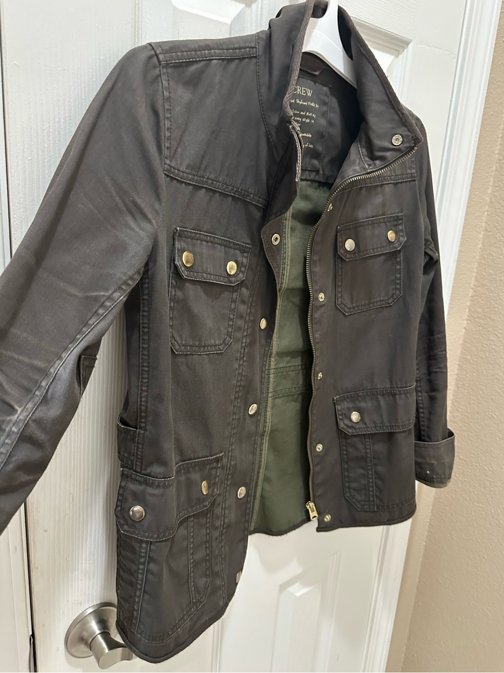 J. Crew Relaxed Boyfriend Field Jacket Olive Green Utility gold Buttons XS - Picture 12 of 13